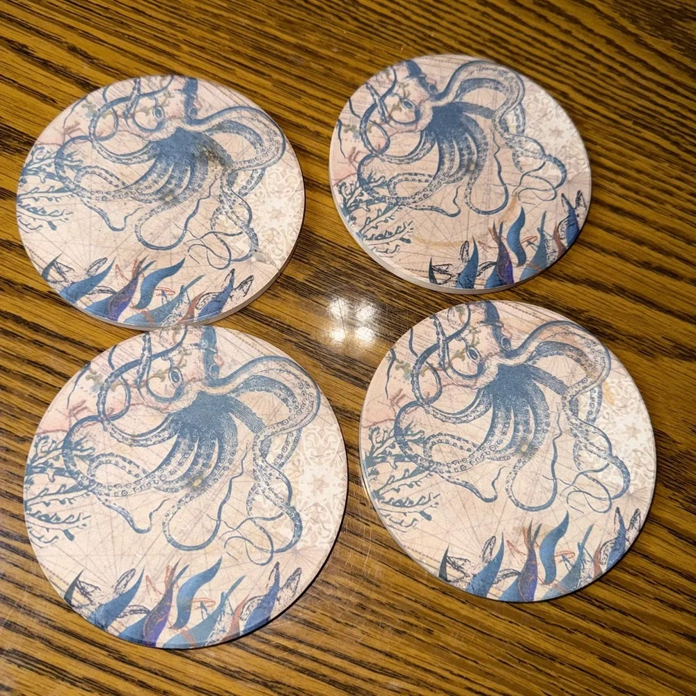 Vintage Set of 4 Octopus Coasters - Picture 4 of 7
